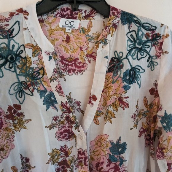 Chic Connection Womens Shirt Tunic  Floral Roll Tab Beach - Picture 2 of 5